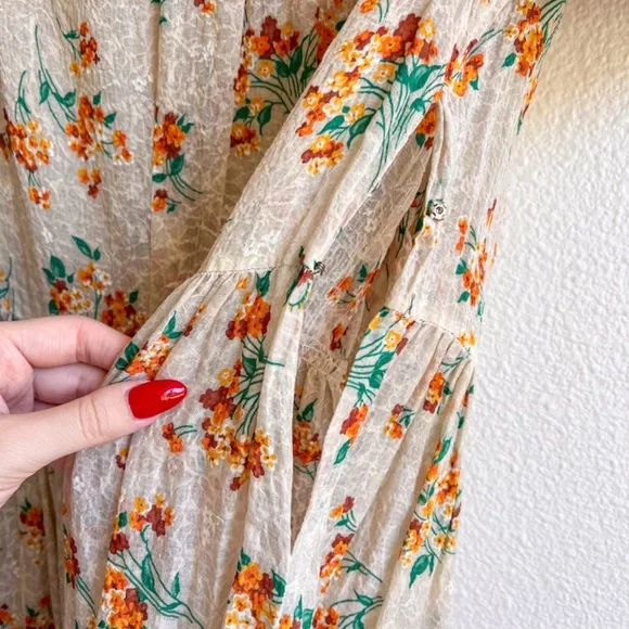 Stunning Vintage 1930s Orange Floral Gown With Velvet Bows (XS/S) - Picture 8 of 14